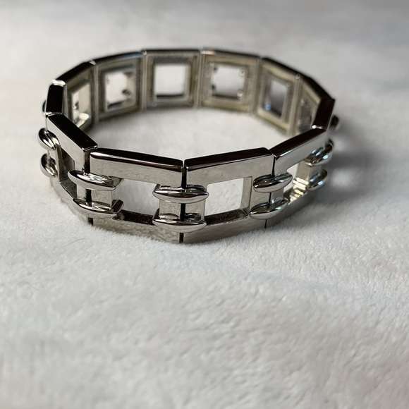 Women's Silver Tone Wide Link Open Square Bracelet - Picture 2 of 4